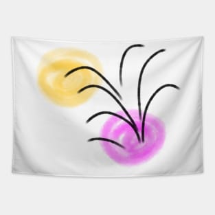 Pink yellow black abstract line art Tapestry