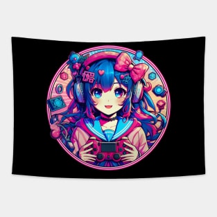 Cute kawaii gamer girl Tapestry