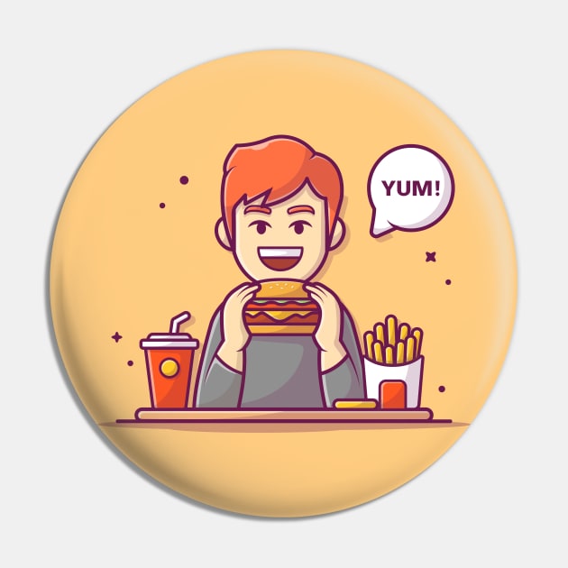 Men Eating Burger With French Fries And Soft Drink Cartoon Pin by Catalyst Labs