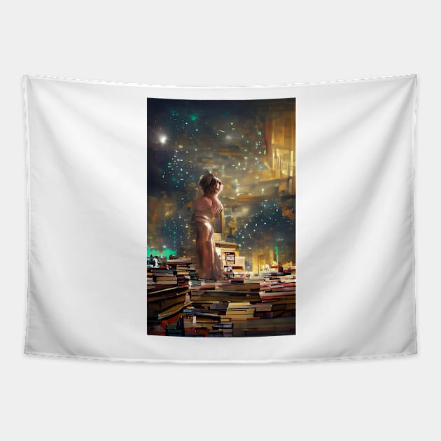 Starry Night Library | National library week | literacy week Tapestry by PsychicLove