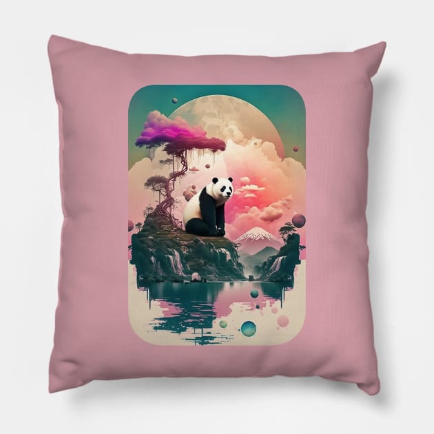 Panda Under a Pink Tree Pillow by DavidLoblaw