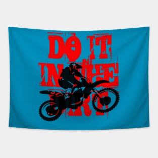 Do It In The Dirt Motorcross Silhouette Red Text Tapestry