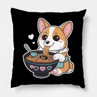 Cute Anime Corgi Dog Eating Ramen Noodles Pillow