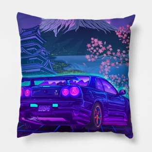 Skyline Gtr R34 Fuji Sakura Vaporwave Pillow