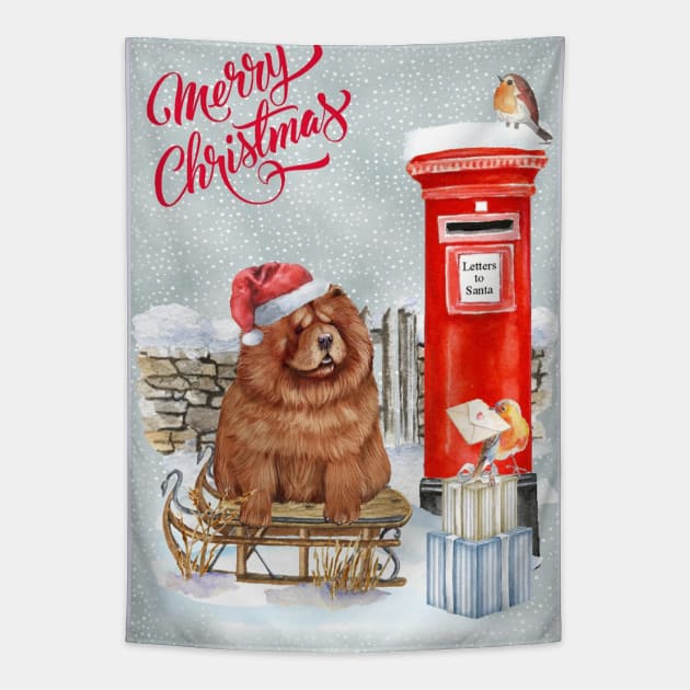 Chow Chow Merry Christmas Santa Dog Tapestry by Puppy Eyes