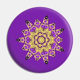 Purple and Yellow Abstract Mandala Star Silhouette Pin