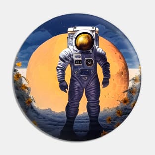 Astronaut Sunflower road Pin