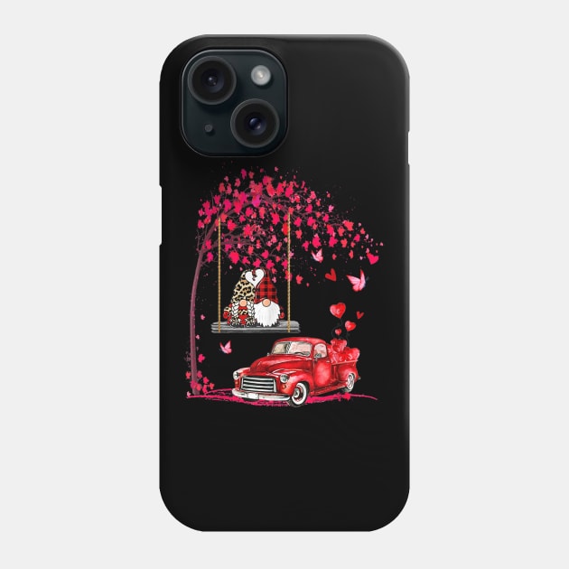 Gnomes Red Truck Tree Valentine's Day Gift Shirt Phone Case by Krysta Clothing