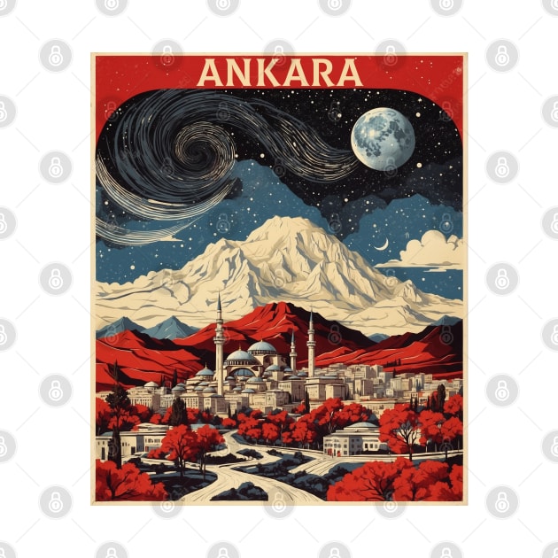 Ankara Turkey Starry Night Vintage Retro Travel Tourism by TravelersGems