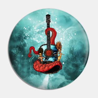 Awesome fantasy guitar with cute mermaids and tentacle Pin