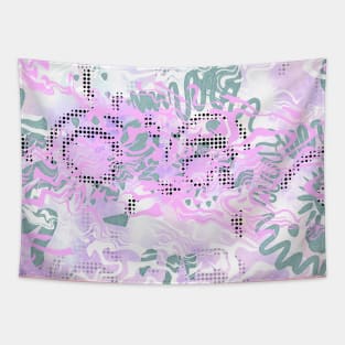 Abstract white and pink wiggle lines and black dots Tapestry
