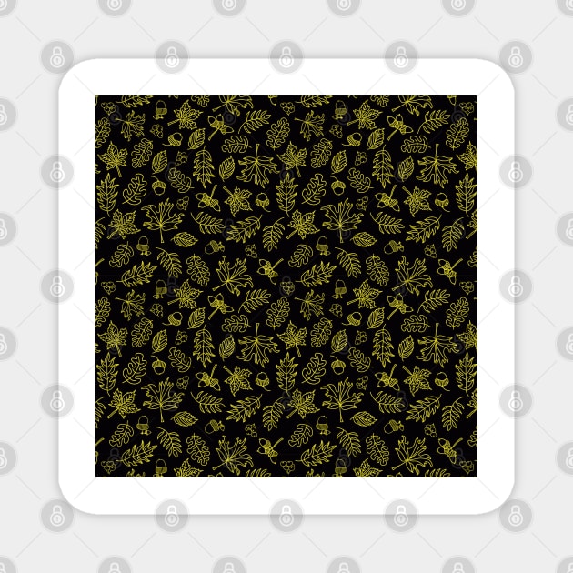 Autumn Doodle Leaves Gold On Black Magnet by Sandra Hutter Designs