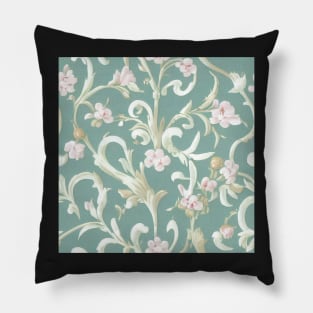 Ivory Cream and Aqua Light Teal Pink Flowers Pillow