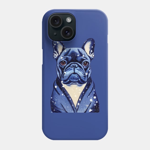 Beautiful Adorable Blue French Bulldog in Fluffy Snow Christmas French Bulldog Puppy Phone Case by Mochabonk