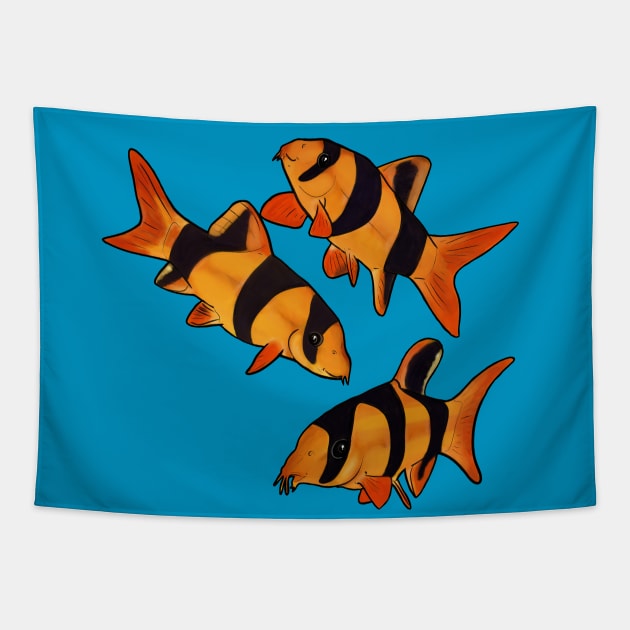 Clown loach fish tiger botia Tapestry by Mehu Art