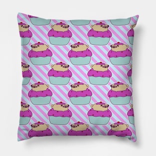 Cupcake Pug Stripes Pattern Pillow