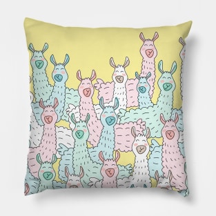 Llama Party - Pastel and Yellow Pillow