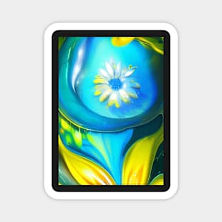 SURREAL WHITE AND YELLOW FLOWERS BLUE BACKGROUND Magnet