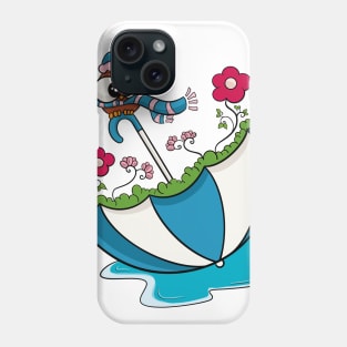 Cute bird on a fairy garden umbrella full of beautiful flowers Phone Case