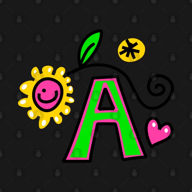 Letter A abc monogram hand drawn colorful alphabet by funwithletters