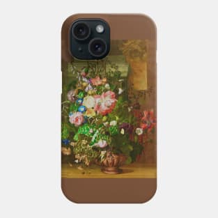 Roses, Convolvulus, Poppies, and Other Flowers in an Urn on a Stone Ledge by Rachel Ruysch Phone Case