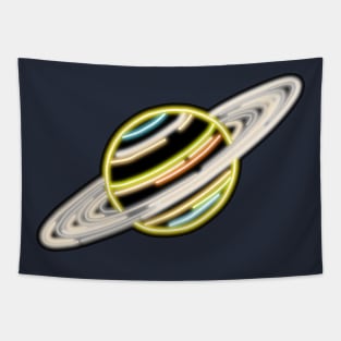 Electric Solar System Neon Saturn Tapestry