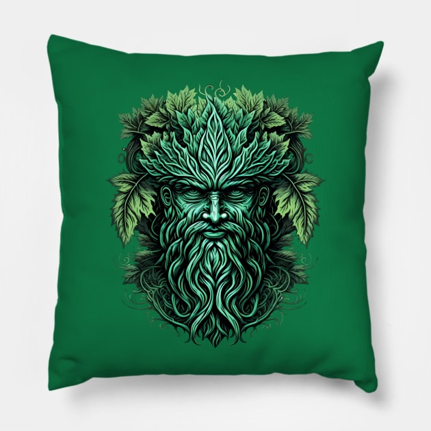 Jack Of The Wood Traditional Pagan Celtic Greenman Pillow by ShirtFace