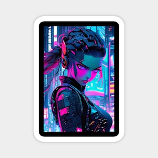 Neon cyberpunk girl Magnet