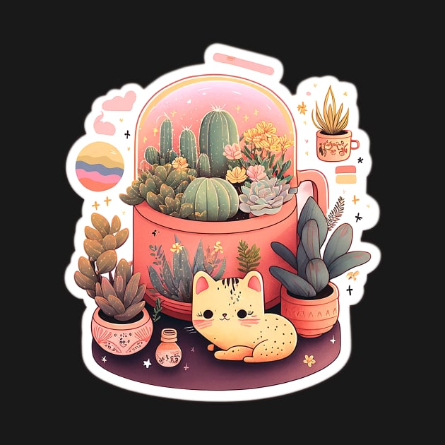 Cute kawaii fluffy cats and plants by ramith-concept