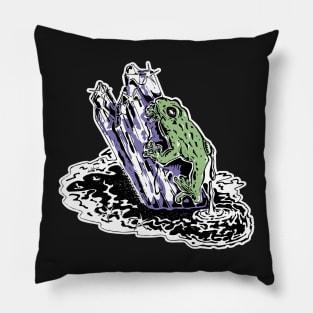 Cottagecore Aesthetic Frog and Crystal Vintage Pillow