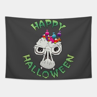 Candy Skull Happy Halloween Cartoon Tapestry