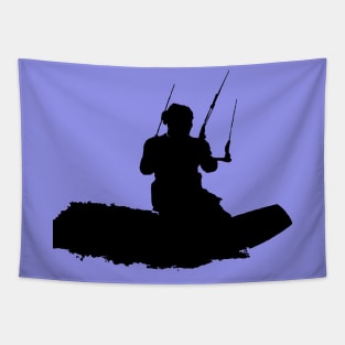 Kitesurfer Surfing A Wave Artistic Black Silhouette Tapestry