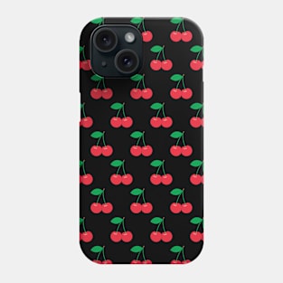 Red Cherries Pattern on Black Background Phone Case