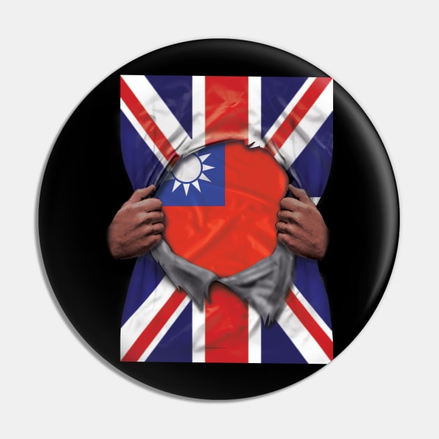 Taiwan Flag Great Britain Flag Ripped - Gift for Taiwanese From Taiwan Pin by Country Flags