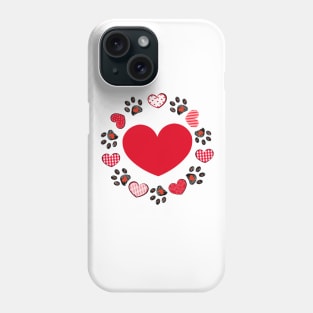 Retro red hearts and doodle paw prints Phone Case