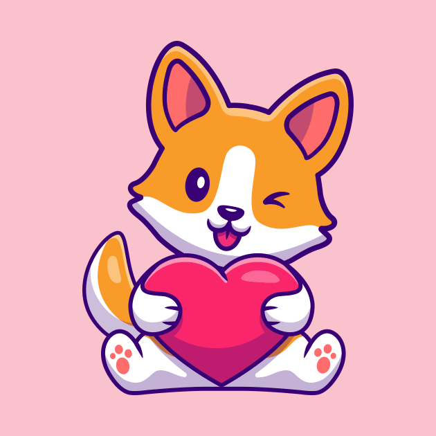 Cute Corgi Dog Holding Heart Cartoon by Catalyst Labs