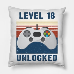 Level 18 unlocked funny gamer 18th birthday Pillow