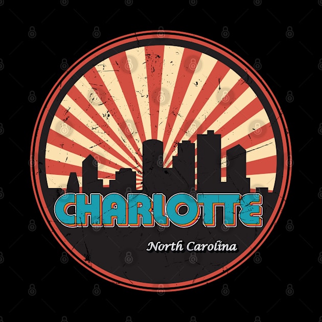 Vintage Retro Charlotte North Carolina NC State Skyline by kalponik