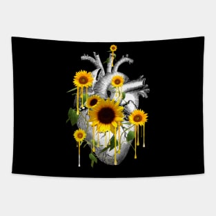 Sunflowers Heart Human Anatomy Tapestry