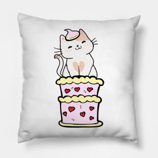 Funny white cat jumping out of a cake Pillow