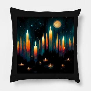 Candles on the river painting Pillow