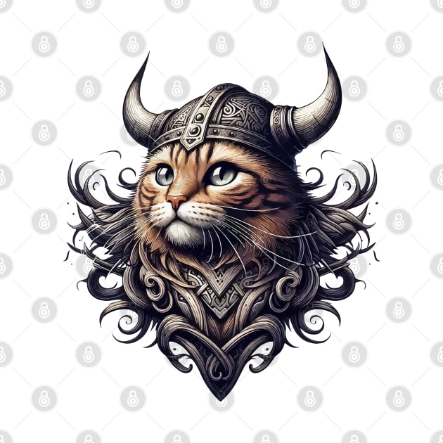 Funny Viking Warrior Cat Norse Mythology Anime Portrait by TomFrontierArt