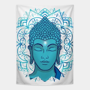 Blue Face of Buddha Mandala Tapestry