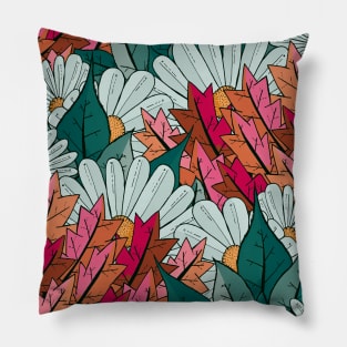 Green and pink leaf flower Pillow