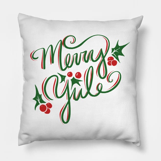 Merry Yule Yuletide Holly Pillow by bubbsnugg