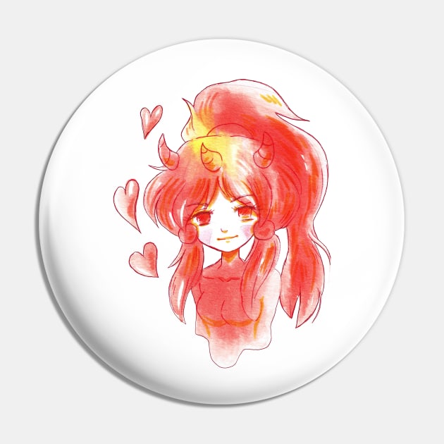 Fiery Watercolor Demon Girl Pin by saradaboru