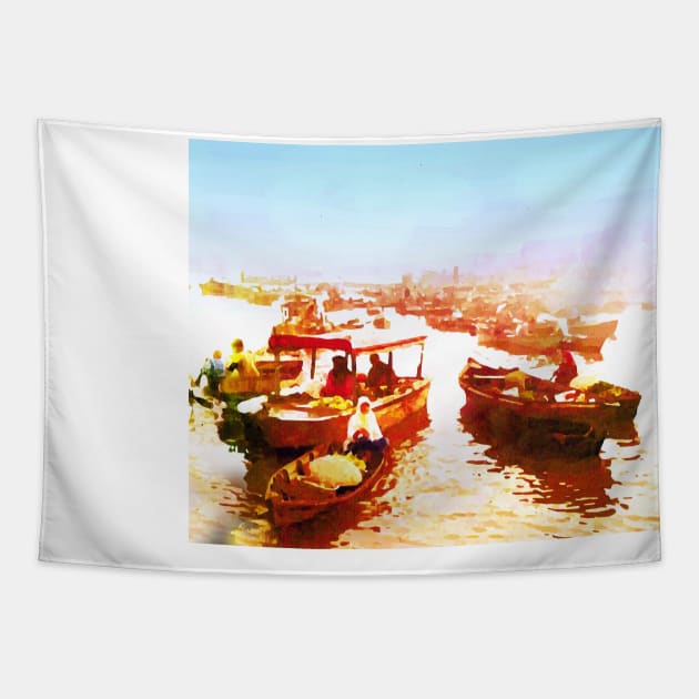 Floating Market Tapestry by Mourahart