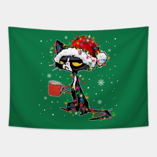 Black Cat christmas light funny Tapestry