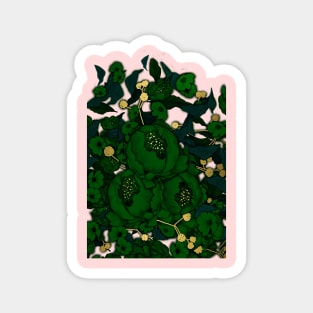 Green Pink and Gold Peony Flowers Magnet