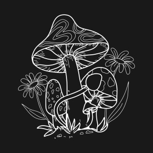 Mushroom Sprouts In Nature Line Art Design T-Shirt